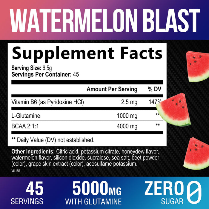Muscle Recovery Drink Powder with BCAA, L-Glutamine & Amino Acids - Best Muscle Recovery Supplements for Post Workout - Sugar Free, Branched Chain Amino Acid Supplement for Women & Men - 45 Servings