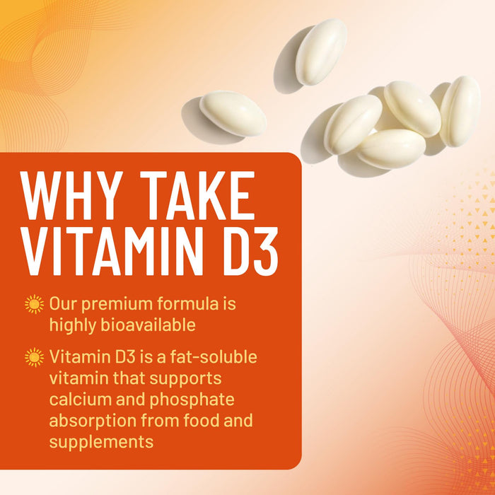 Vitamin D3 5000 IU Softgels (125 mcg) - Extra Strength Vitamins D-3 Dietary Supplement for Bone, Teeth, Muscle Health & Immune Support, Rapid Absorbtion Mini D Softgel, Non-GMO, Gluten Free - 60 Count