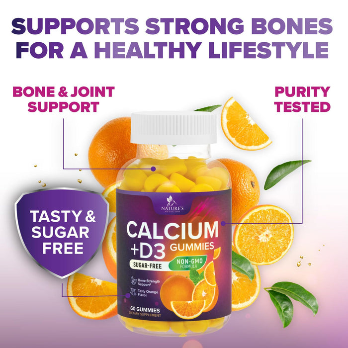 Chewable Calcium Supplements for Women & Men - Sugar Free Calcium with 400 IU Vitamin D3 Gummy for Bone, Teeth, & Immune Health Support - Non-GMO, Berry Flavored, Daily Vitamins Chews - 60 Gummies