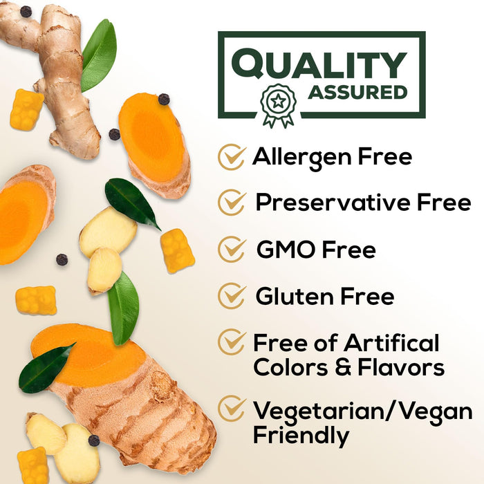 Turmeric and Ginger Gummies - Vegan Turmeric Curcumin Gummies with Black Pepper Extract for High Absorption, Nature's Curcumin Gummy for Joint Support Supplement, Non-GMO, Gluten Free - 60 Count