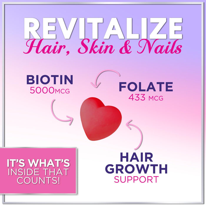 Hair Vitamins Gummy for Women with Biotin 5000 mcg, Sugar-Free Hair Growth Support with Vitamins E & C, Thicker, Stronger & Beautiful Hair, Skin & Nails, Hair Health Support Supplement - 60 Gummies