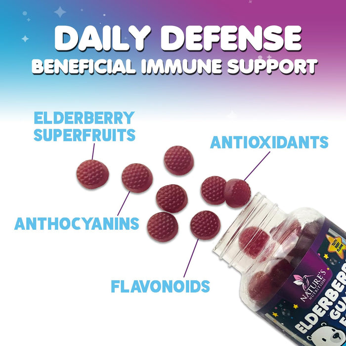 Children's Daily Immune Support Gummies with Real Elderberry + Vitamin C & Zinc to Support Kids Healthy Immune System, Natures Sambucus Elderberry Gummy, Chewable Supplement, Gluten-Free, 60 Gummies