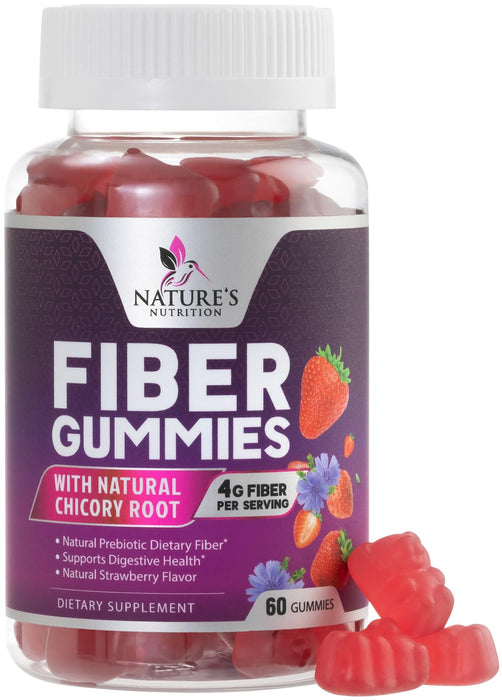 Fiber Gummies for Adults - 4g Gummy Fiber Supplement for Digestive Health & Regularity Support, Daily Prebiotic Supplements, Natural Prebiotic Gummy, Plant Based, Strawberry Flavored - 60 Gummies