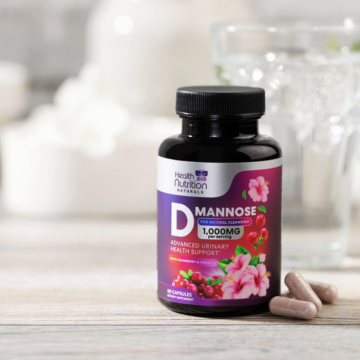 D-Mannose Supplement 1,350mg with Cranberry, Hibiscus & Dandelion - Fast-Acting, Natural Bladder & Urinary Tract Support for Women & Men – Flush & Cleanse Impurities – Non-GMO, Vegan – 60 Capsules