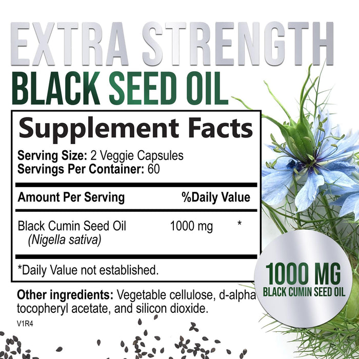 Black Seed Oil Softgels 1000mg - Premium Nigella Sativa Blackseed, Pure Natural Black Cumin Seed Oil & Antioxidant for Skin & Immune Support - Non GMO, Bottled in USA Supplement - 120 Softgels
