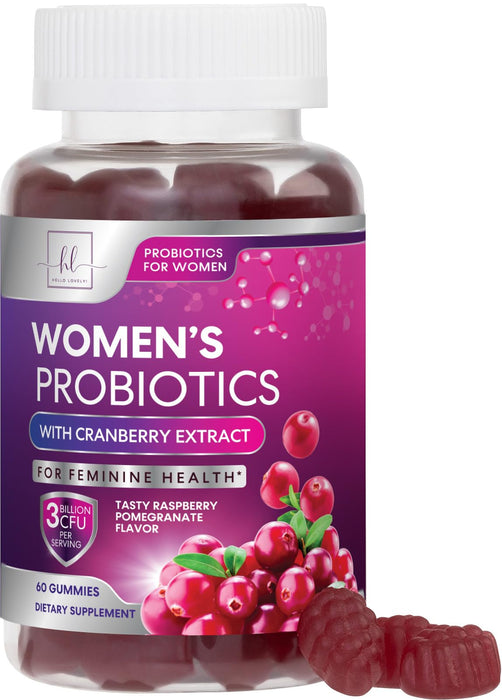 Probiotics for Women Gummies with Cranberry - 6 Premium Strains for PH Balance, Digestive Health, Vaginal & Immune Support, 3 Billion CFU, Women's Probiotic Gummy for Feminine Health - 60 Gummies