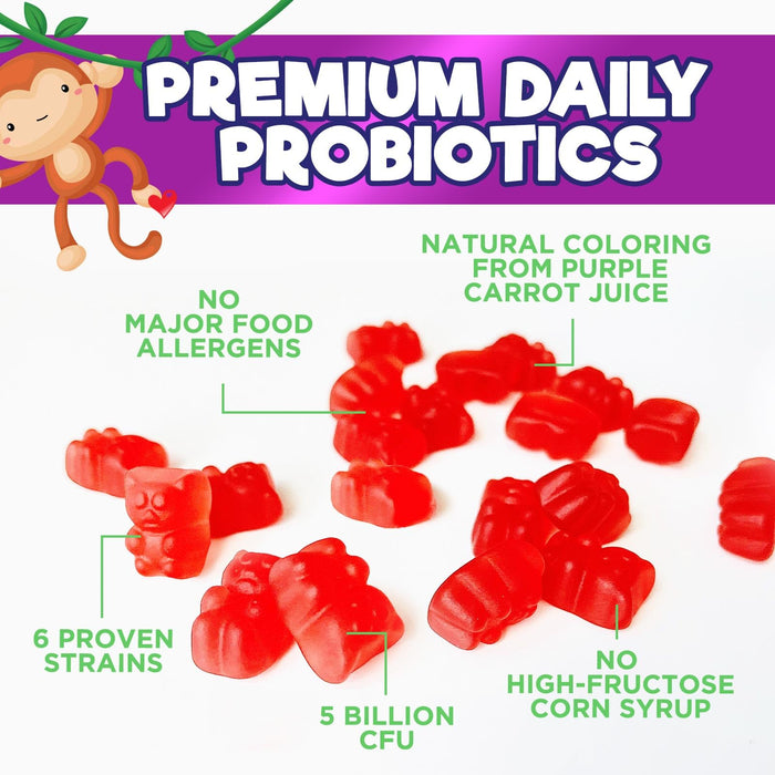 Probiotics for Kids Digestive Health - 5 Billion CFU - Natural Immune Support Supplement - Daily Children's Probiotic Gummy for Ages 4+ Vegan, Gluten, Soy & Dairy Free - Berry Flavored - 60 Gummies