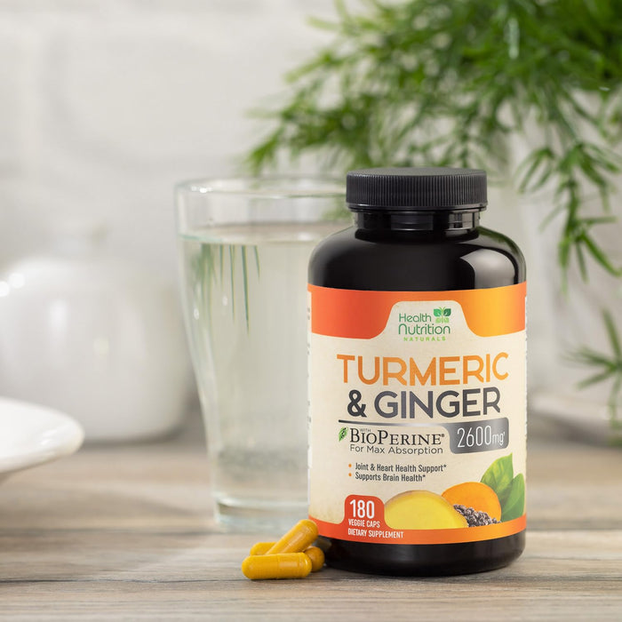 Turmeric Curcumin Supplement 2600mg - with Organic Ginger & Turmeric, 95% Curcuminoids, BioPerine Black Pepper for Best Absorption, Nature's Vegan Joint Support, Non-GMO, Bottled in USA - 180 Capsules