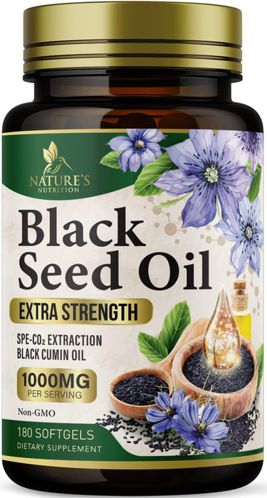Black Seed Oil Softgels 1000mg - Premium Nigella Sativa Blackseed, Pure Natural Black Cumin Seed Oil & Antioxidant for Skin & Immune Support - Non GMO, Bottled in USA Supplement - 180 Softgels