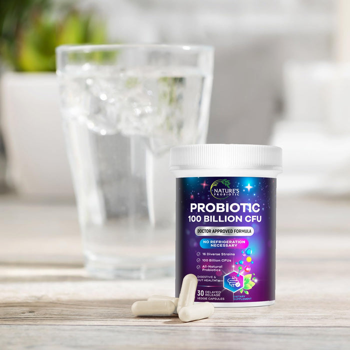 Probiotic Pills 100 Billion CFU Prebiotics, Acidophilus Probiotics Supports Immune System Digestive Health, Supports Occasional Constipation & Bloating, Daily Supplement for Women & Men - 30 Capsules