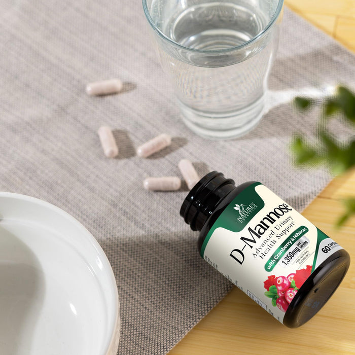 D-Mannose Supplement 1,350 mg with Cranberry & Hibiscus - Effective Fast-Acting, Flush The Impurities for Natural Bladder, Urinary Tract Health Support, for Women and Men, Non-GMO, Vegan, 60 Capsules