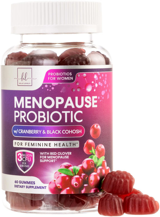 Menopause Supplements for Women Gummies with Black Cohosh, Cranberry 3 Billion CFU Probiotics - Complete Menopause Balance Relief for Hot Flashes, Night Sweats, PH, Vaginal Health Support - 60 Gummies