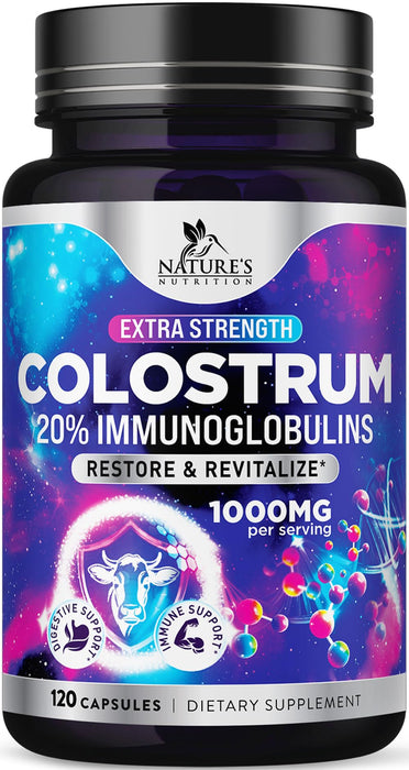 Colostrum For Women Supplement 1000mg 20% Immunoglobulins for Muscle, Skin & Hair Support - Gut Health Digestive & Immune Support - Bovine Colostrum Powder - Gluten Free & Unflavored - 120 Capsules