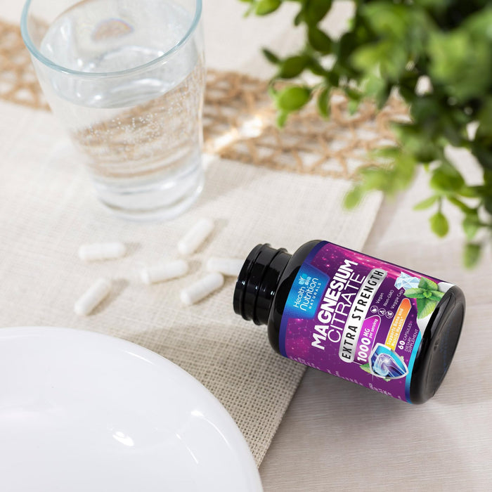 Magnesium Citrate Capsules 1000mg - Max Absorption Magnesium Powder for Muscle, Nerve, Bone and Heart Health Support, High Absorption Citrate Complex, Gluten Free, Non-GMO - 60 Capsules
