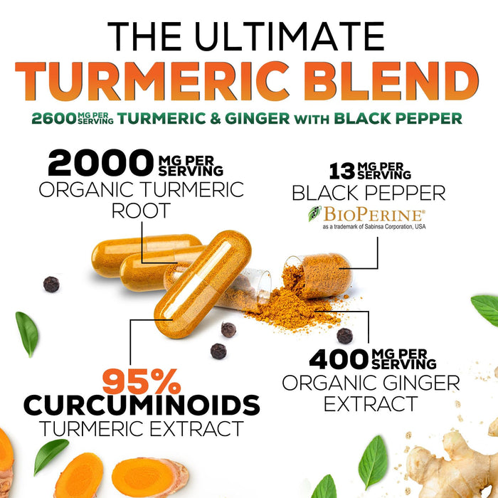 Turmeric Curcumin 2600mg with Organic Ginger & Turmeric – 60 Capsules