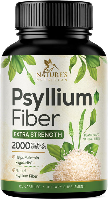 Psyllium Husk Fiber Supplement 2000mg, Natural Daily Soluble & Insoluble Fiber Pills, Psyllium Husk Powder Capsules Supports Digestion Colon Health & Regularity, Plant Based Supplement - 120 Capsules