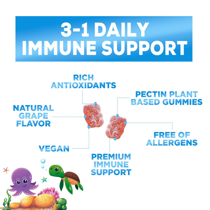 Kids Immune Support Supplement Gummies - Daily Childrens Vitamins C, Zinc & Echinacea - Gummy for Kids Immunity Support, Ages 4 and Up, Natural Berry Flavor, Non-GMO, Gluten-Free & Vegan - 90 Gummies