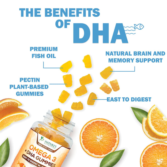 Omega 3 Fish Oil Gummies, Heart Healthy Omega 3 Gummy Supplement with High Absorption DHA & EPA, Extra Strength Joint & Brain Support, Delicious Orange Flavor Fish Oil Nature's Vitamin - 120 Gummies
