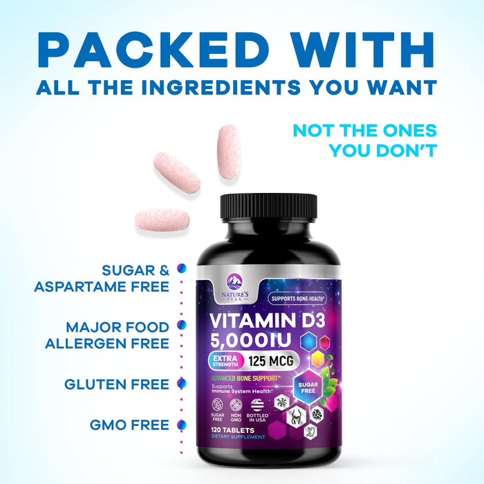 Vitamin D3 5000iu (125 mcg) – 120 Chewable Tablets