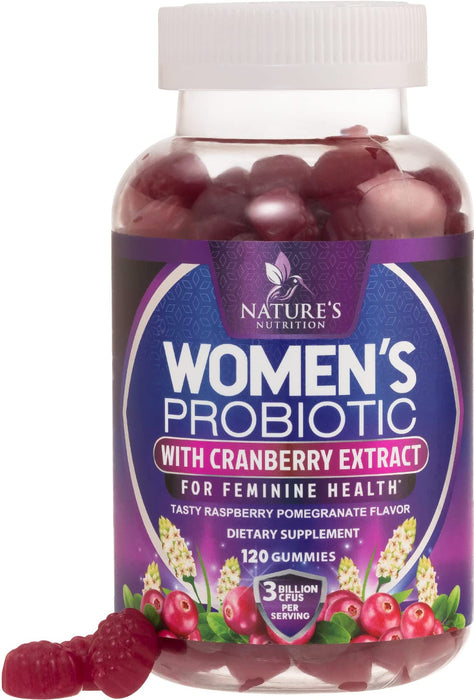 Probiotics for Women Gummies with Cranberry - 6 Premium Strains for PH Balance, Digestive Health, Vaginal & Immune Support, 3 Billion CFU, Women's Probiotic Gummy for Feminine Health - 120 Gummies