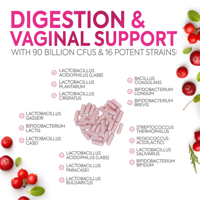 Probiotics For Women 50 Billion CFU - Women's Probiotic For Digestive Health 16 Unique Strains - Daily Vaginal PH Balance & Feminine Health Support, Womens Probiotic With Acidophilus - 60 Capsules