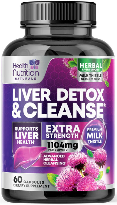 Gentle Liver Cleanse Detox & Repair Formula - Herbal Liver Support Supplement: Milk Thistle with Silymarin, Artichoke Extract, Dandelion, Beet, Chicory Root, & Turmeric for Liver Health - 60 Capsules