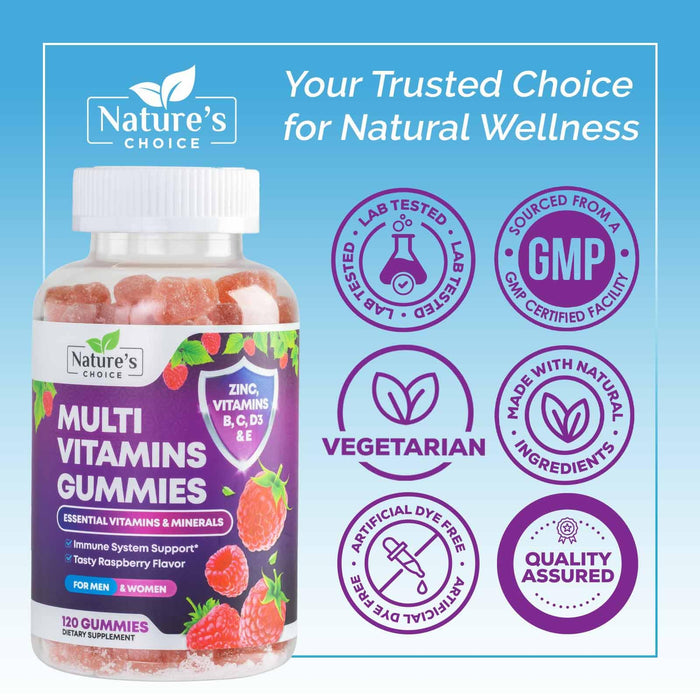 Multivitamin Gummies with Vitamins A, C, D, E, B12, Zinc - Daily Adult Gummy Vitamins & Minerals for Women & Men, Immune Support Gummy Multivitamins Supplement, Multi Vitamin for Adults - 120 Gummies