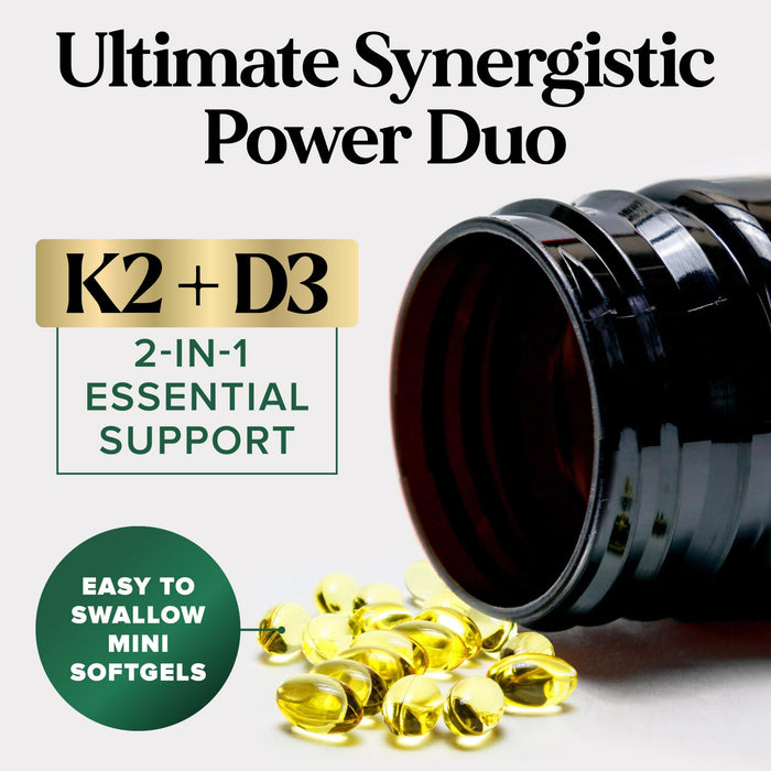 Vitamin D3 K2 5000 IU Plus with K2 (MK-7) 100 mcg - Vitamins D & K Complex Supplement for Bone, Teeth, Muscle, Calcium Absorption, Supports Immune & Heart Health, Non-GMO, Oil Formula - 120 Softgels