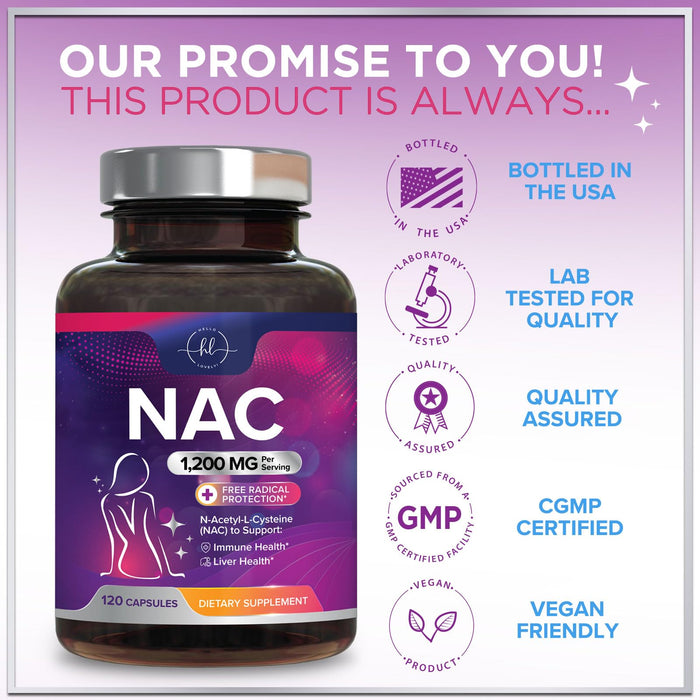 NAC Supplement – N-Acetyl L-Cysteine 1200mg – Supports Liver, Lung & Immune Health - Antioxidants for Respiratory Support & Fight Free Radicals – High Absorption, Non-GMO, Gluten-Free – 120 Capsules