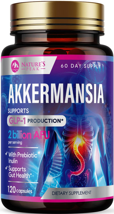 Akkermansia Probiotic Supplement - 2 Billion AFU GLP-1 Supplement with Prebiotic Fiber - Akkermansia Muciniphila GLP-1 Probiotics for Women & Men - Digestive, Gut & Immune Support - 120 Capsules