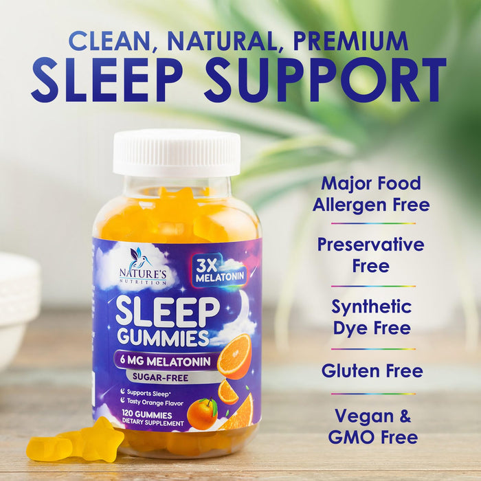 Melatonin Sleep Gummies Sugar Free - 6 mg Melatonin Sleep Gummies for Adults, Extra Strength Sleeping Gummy Supplements, Occasional Sleeping Support Supplement, 6mg Gomitas para Dormir - 120 Count