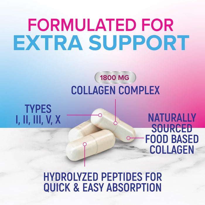 Multi Collagen Peptides Supplement - Hydrolyzed Types I, II, III, V & X Multi Collagen Pills, Hydrolyzed Collagen Peptides Supplements, Hair, Skin, Nail, and Joint Support Supplement, 240 Capsules