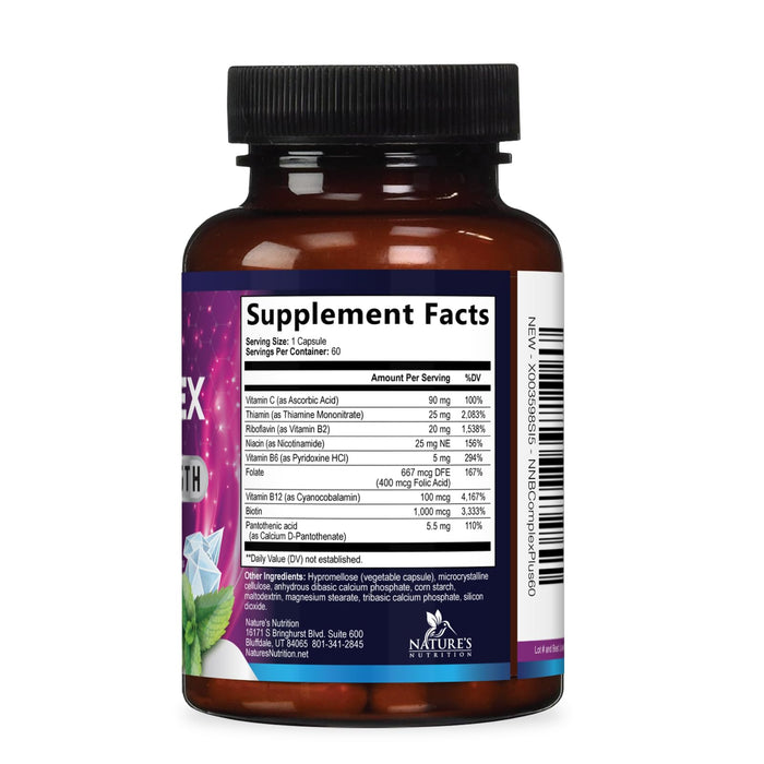 B Complex Vitamins Capsules with Vitamin B6 B12 B100 C Biotin Folate & Folic Acid – 60 Capsules