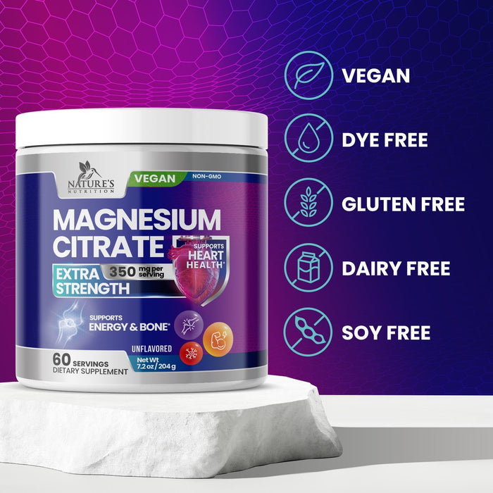 Magnesium Supplement Citrate Vegan Calm Magnesium Powder, High Strength Absorption Drink Mix Supplements to Support Natural Muscle Health, Gluten Free, Non-GMO & Bottled in USA - 7.2 oz - 60 Servings
