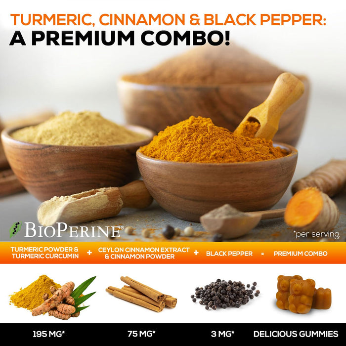 Turmeric Curcumin Gummies with Ginger & Cinnamon – 120 Gummies