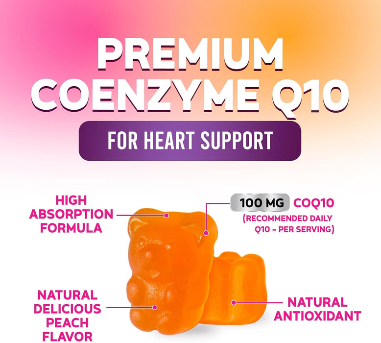 Nature's Nutrition CoQ10 Gummies 100mg – High Absorption Coenzyme Q10 Supplement for Heart Health, Energy & Antioxidant Support – Peach Flavor Gummy, Vegan, Non-GMO, Gluten Free – 120 Count