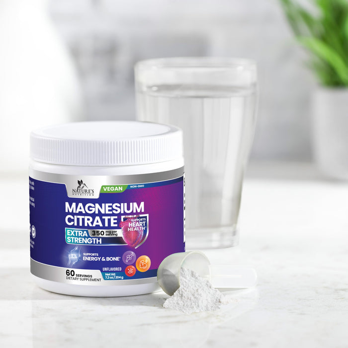 Magnesium Supplement Citrate Vegan Calm Magnesium Powder, High Strength Absorption Drink Mix Supplements to Support Natural Muscle Health, Gluten Free, Non-GMO & Bottled in USA - 7.2 oz - 60 Servings