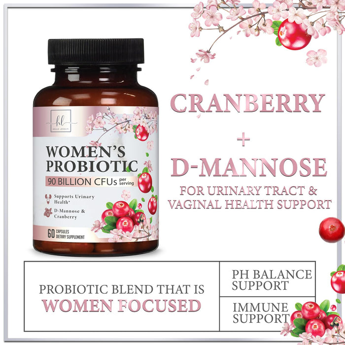 Probiotics for Women Supplement with Cranberry - 16 Premium Strains for PH Balance, Digestive Health, Vaginal & Immune Support, 90 Billion CFU, Women's Probiotic, UT, & Feminine Health - 60 Capsules