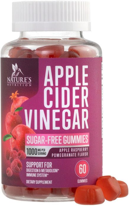Apple Cider Vinegar Gummies Sugar Free 1000mg for Cleanse, ACV Gummy Vitamin B12 for Digestion Energy & Immune Health Support, Supports Metabolism, Keto Friendly, Apple Raspberry Flavor - 60 Gummies
