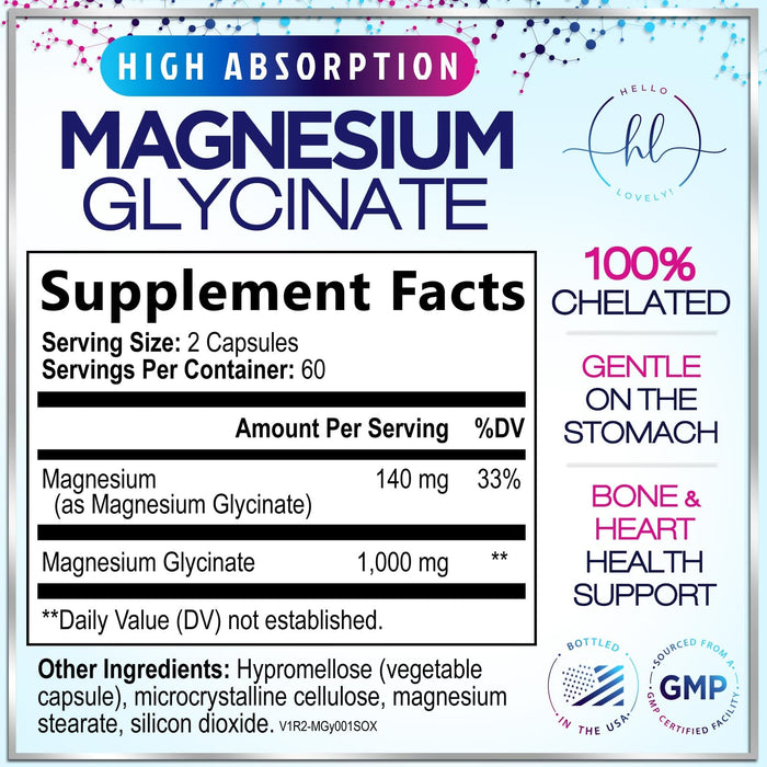 Magnesium Glycinate 1000mg | | Chelated to Support Bone – 120 Capsules