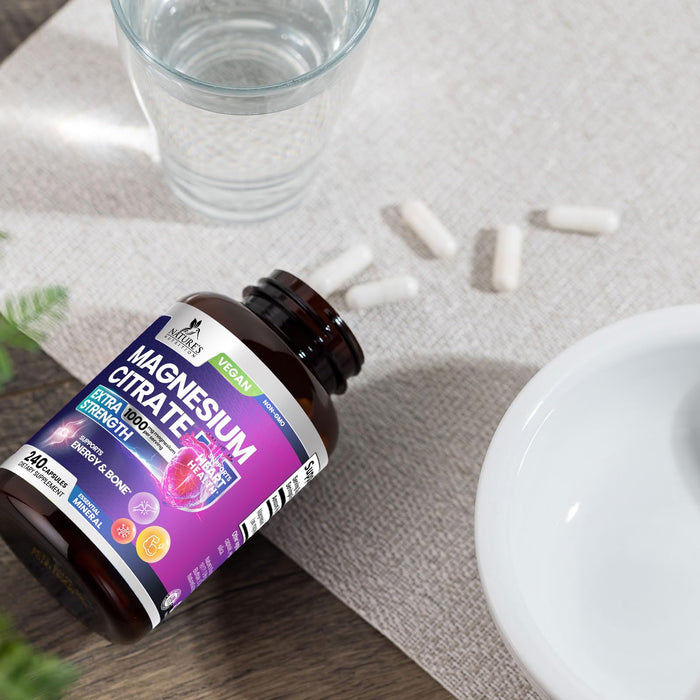 Magnesium Citrate Supplement 1000 mg for Best Absorption, Supports Bone, Heart Health, Nerves, Muscles, Metabolism & Calm, Nature's Pure Magnesio Vitamin Pills, Bottled in USA - 240 Capsules