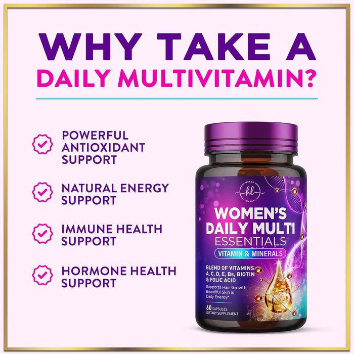 Multivitamin for Women - 3X Strength Daily Women Multivitamin, Vitamins A, D, C, E, Biotin, Folic Acid, Calcium, & Iron, Complete Multi Vitamin for Beautiful Hair & Skin, Bottled in USA, 60 Capsules
