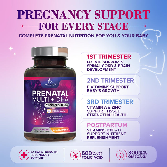 Prenatal Vitamins with Folic Acid & DHA – 120 Softgels
