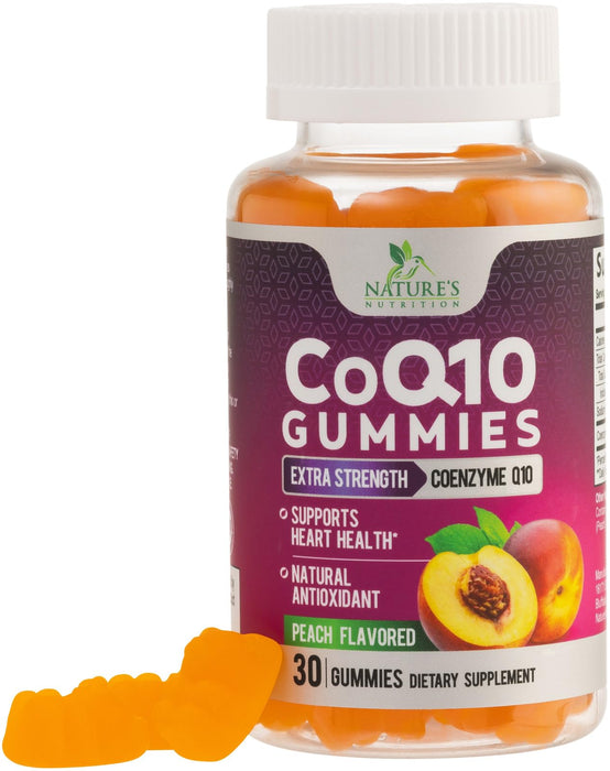 Nature's Nutrition CoQ10 Gummies 100mg – High Absorption Coenzyme Q10 Supplement for Heart Health, Energy & Antioxidant Support – Peach Flavor Gummy, Vegan, Non-GMO, Gluten Free – 30 Count