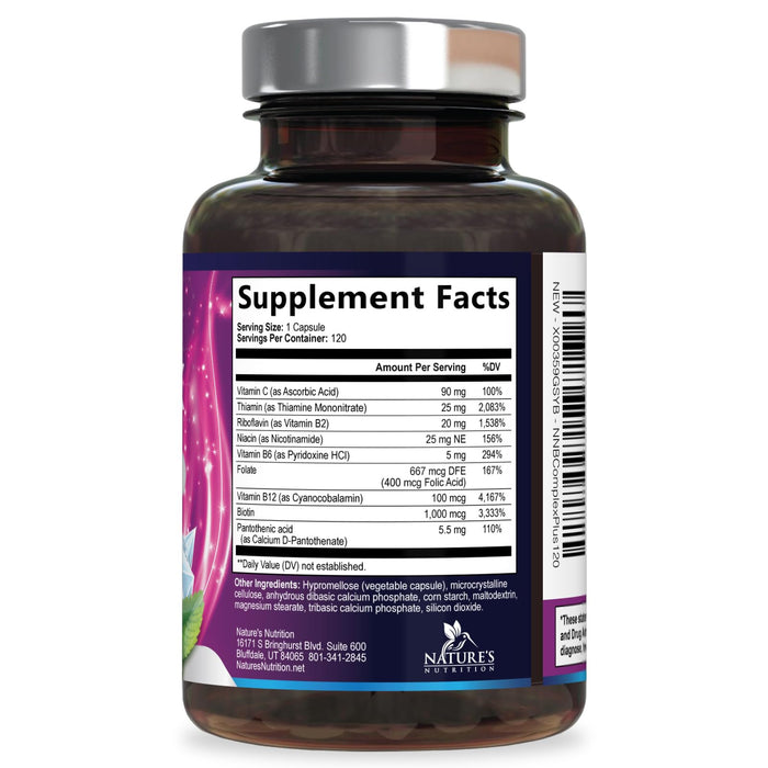 B Complex Vitamins Capsules with Vitamin B6 B12 B100 C Biotin Folate & Folic Acid – 120 Capsules