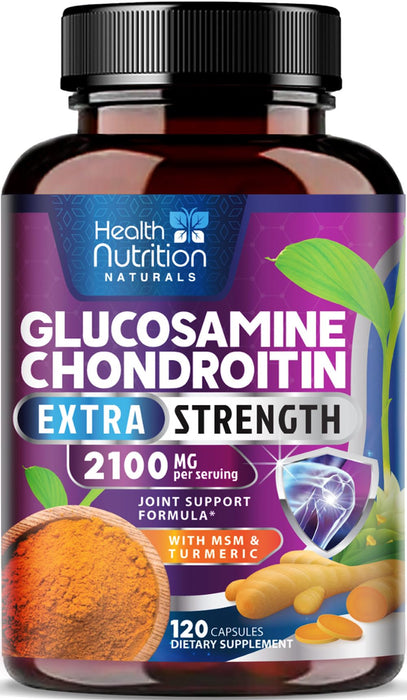 Glucosamine Chondroitin MSM 2100mg Complex - Joint Health Supplement with Turmeric & Boswellia - Quercetin for Cartilage, Flexibility & Mobility - Triple Strength Glucosamine Sulfate - 120 Capsules