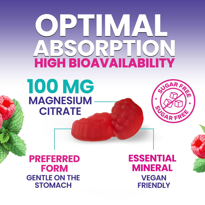 Magnesium Citrate Gummies Sugar Free Supplement - High Absorption Magnesium Citrate Supplement Gummy for Adults & Kids, Nature's Magnesio Supplements for Bone, Muscle Health, Heart Support, 60 Gummies