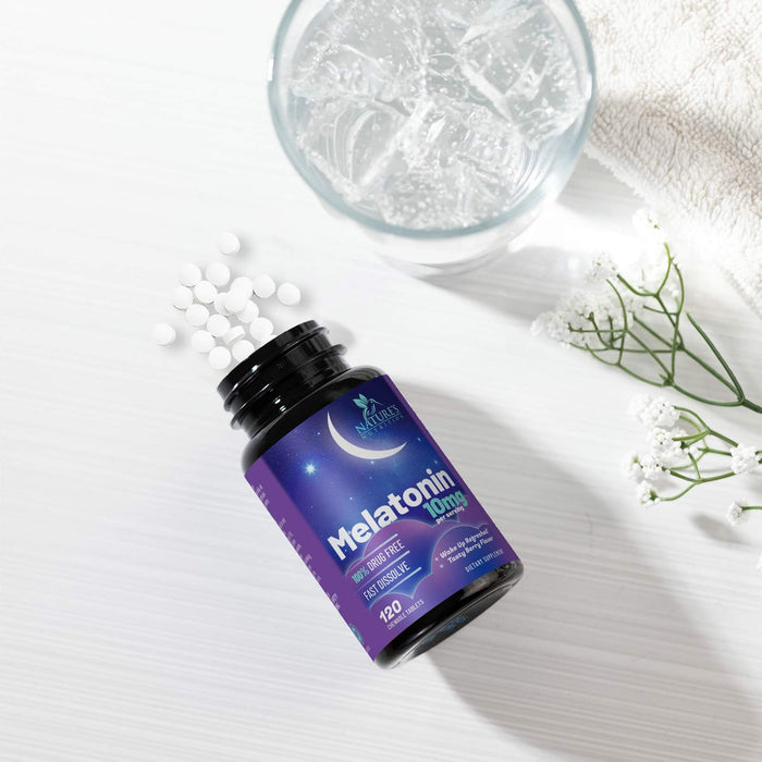 Fast Dissolve Melatonin 10mg, Sleep Support for Adults, Melatonin Sleep Supplement, for Promoting Restful Sleep, Non-Habit Forming, 100% Drug Free, Berry Flavored - 120 Chewable Tablets