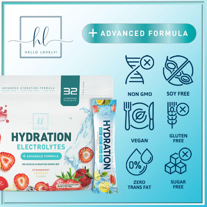 Electrolytes Hydration Packets - Keto Recovery Powder with Potassium, Magnesium, Sodium, Zinc & Vitamin C, Sugar-Free, Hydration Electrolyte Liquid Drink Mixes, Vegan, Strawberry Lemon (32 Pack)
