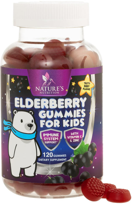 Children's Daily Immune Support Gummies with Real Elderberry + Vitamin C & Zinc to Support Kids Healthy Immune System, Natures Sambucus Elderberry Gummy, Chewable Supplement, Gluten-Free, 120 Gummies